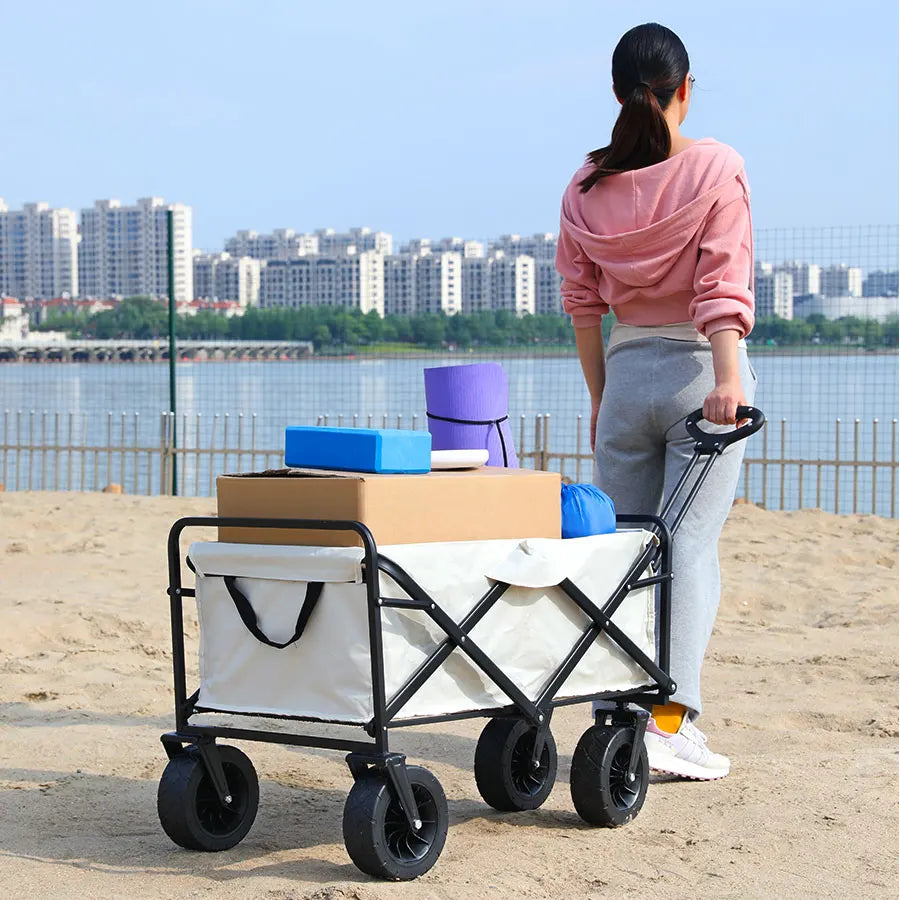 Collapsible Folding Utility Beach Cart Wagon Heavy Duty Large Capacity Fold Wagon Outdoor Trolley Portable Garden Camping Cart
