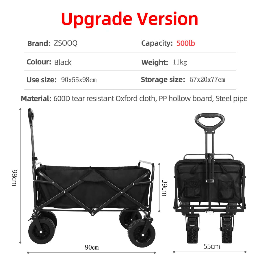 Collapsible Folding Utility Beach Cart Wagon Heavy Duty Large Capacity Fold Wagon Outdoor Trolley Portable Garden Camping Cart