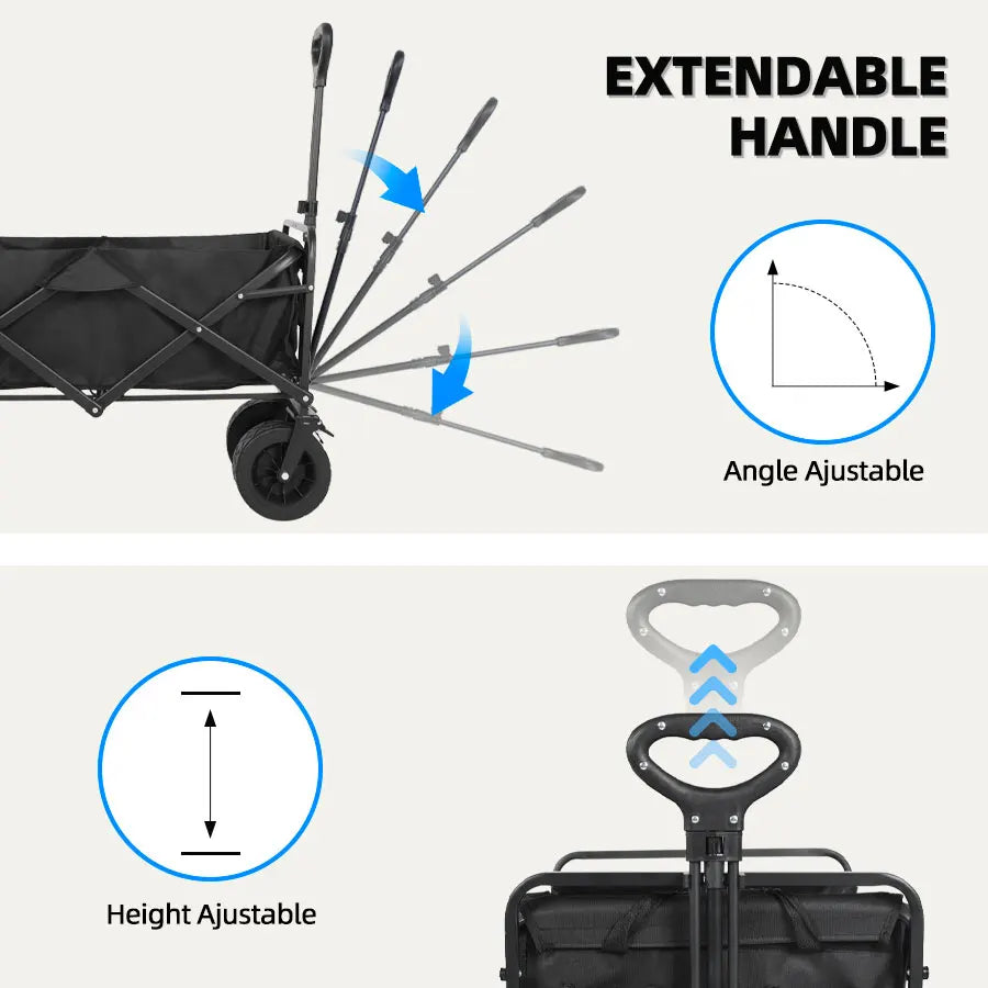 Collapsible Folding Utility Beach Cart Wagon Heavy Duty Large Capacity Fold Wagon Outdoor Trolley Portable Garden Camping Cart