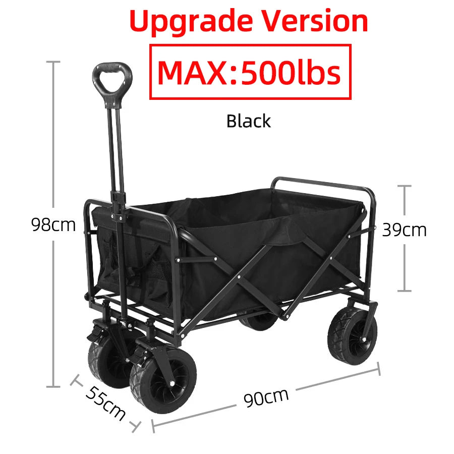 Collapsible Folding Utility Beach Cart Wagon Heavy Duty Large Capacity Fold Wagon Outdoor Trolley Portable Garden Camping Cart