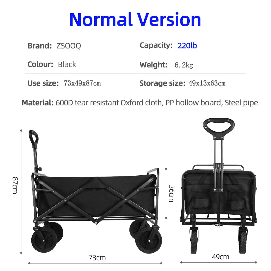 Collapsible Folding Utility Beach Cart Wagon Heavy Duty Large Capacity Fold Wagon Outdoor Trolley Portable Garden Camping Cart