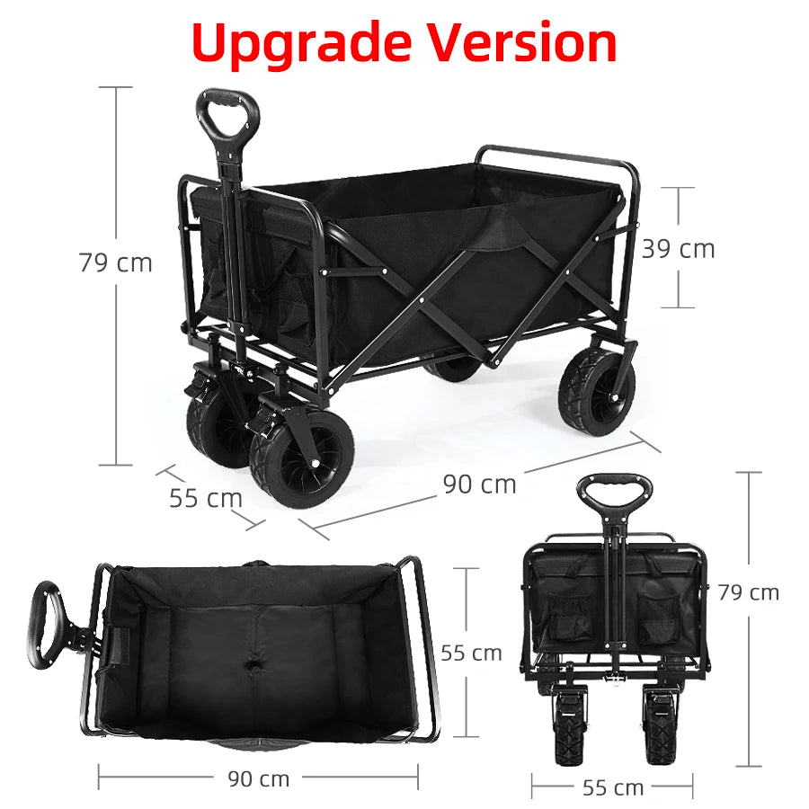 Collapsible Folding Utility Beach Cart Wagon Heavy Duty Large Capacity Fold Wagon Outdoor Trolley Portable Garden Camping Cart