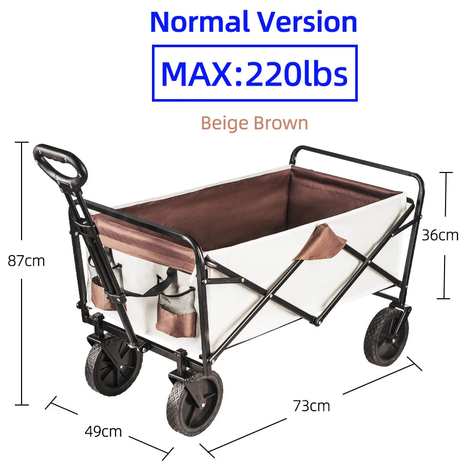 Collapsible Folding Utility Beach Cart Wagon Heavy Duty Large Capacity Fold Wagon Outdoor Trolley Portable Garden Camping Cart