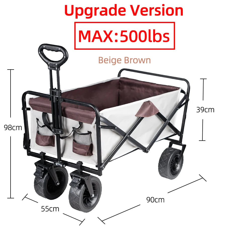 Collapsible Folding Utility Beach Cart Wagon Heavy Duty Large Capacity Fold Wagon Outdoor Trolley Portable Garden Camping Cart