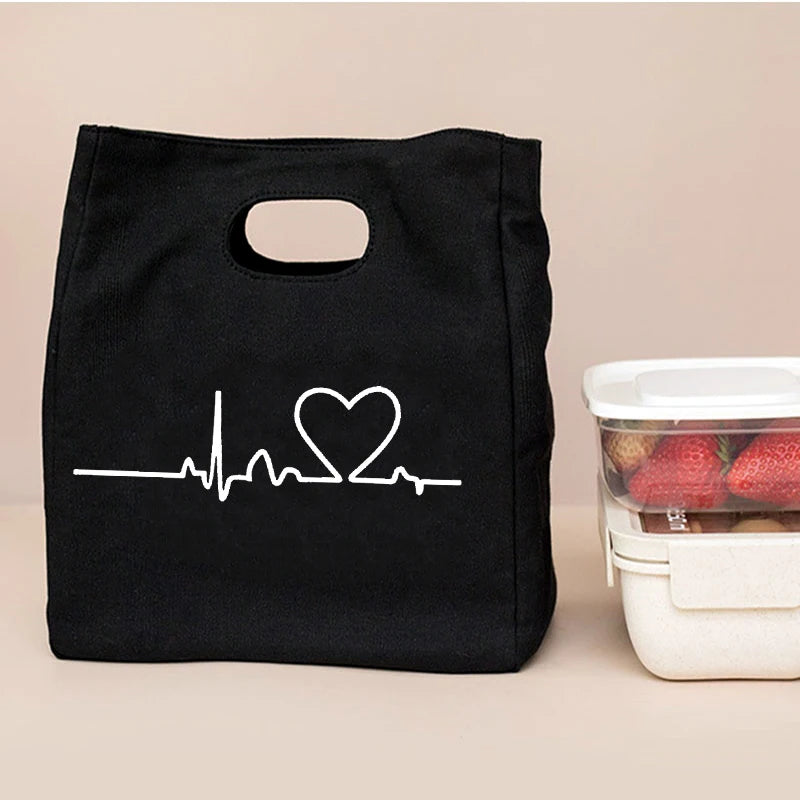Lifeline Print Fresh Cooler Bags Canvas Portable Thermal Lunch Bags for Women Convenient Lunch Box Tote Dinner Food Bento Pouch