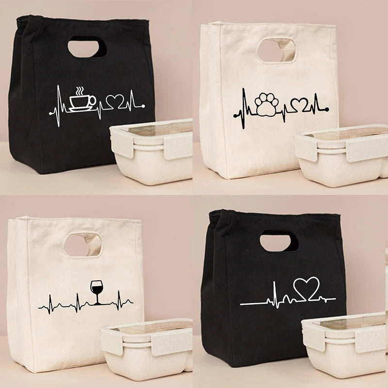 Lifeline Print Fresh Cooler Bags Canvas Portable Thermal Lunch Bags for Women Convenient Lunch Box Tote Dinner Food Bento Pouch