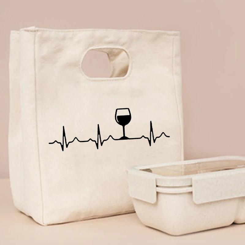 Lifeline Print Fresh Cooler Bags Canvas Portable Thermal Lunch Bags for Women Convenient Lunch Box Tote Dinner Food Bento Pouch