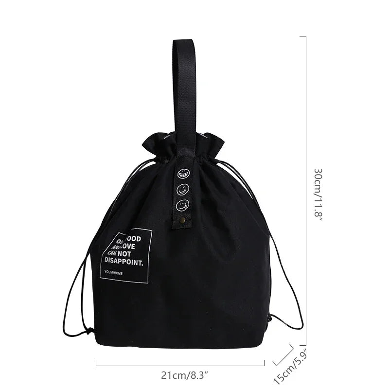 Simple Drawstring Strap Insulated Lunch Bag Drawstring Storage Canvas Lunch Bag Camping Picnic Bag Camping Travel Accessories