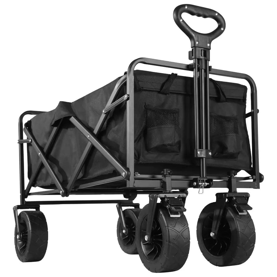 Collapsible Folding Utility Beach Cart Wagon Heavy Duty Large Capacity Fold Wagon Outdoor Trolley Portable Garden Camping Cart