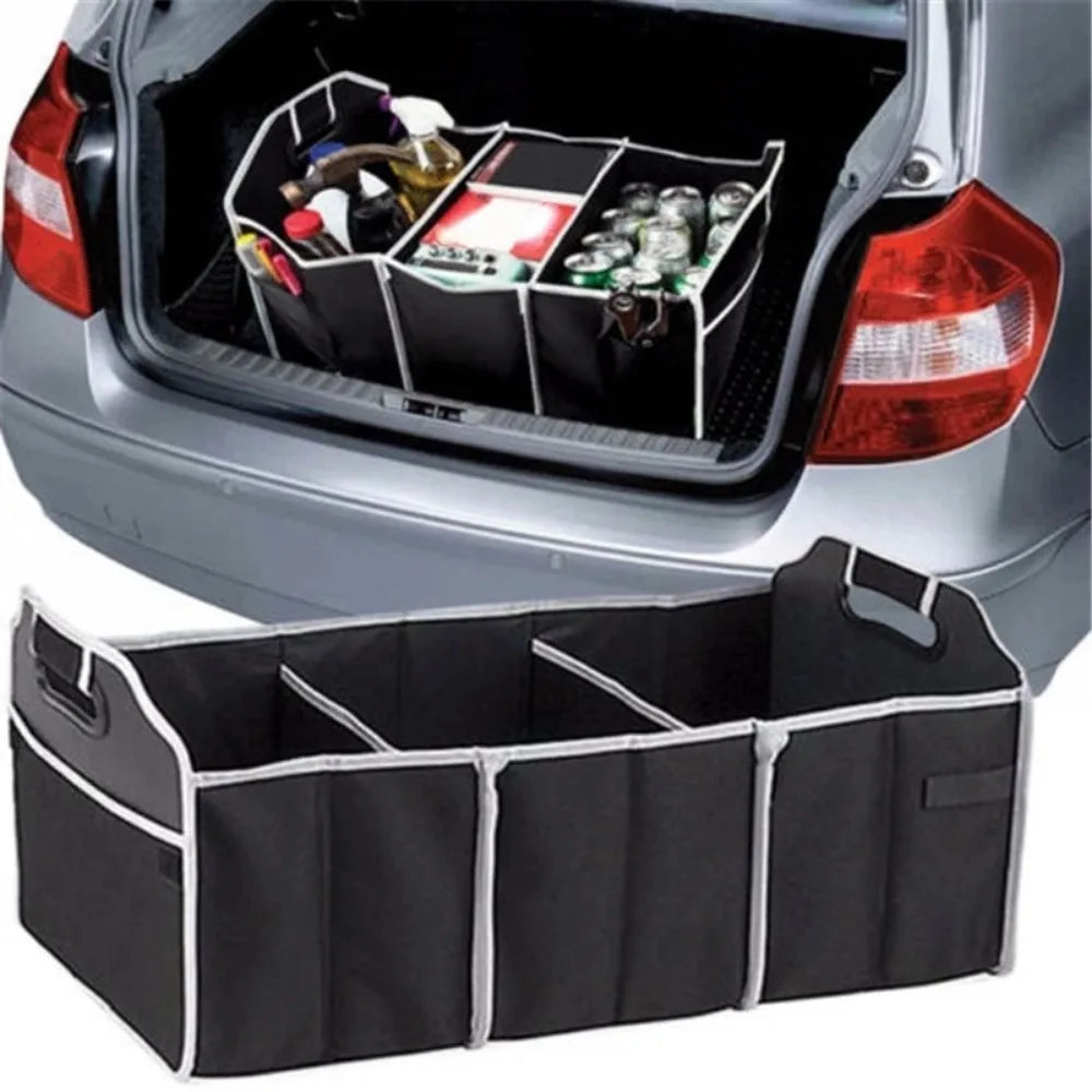 Car Foldable Storage Box Breathable Durable Non Woven Storage Bag 3 Compartments Auto Trunk Organizer Car Accessories Interior