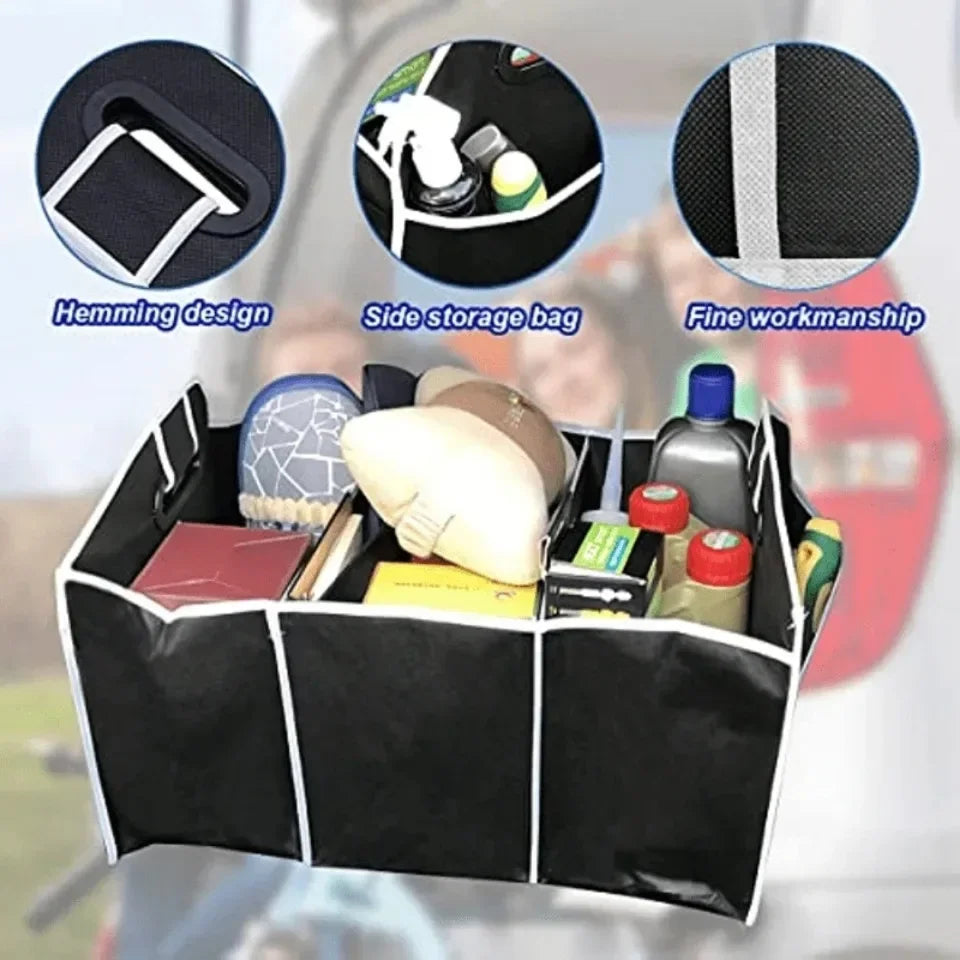 Car Foldable Storage Box Breathable Durable Non Woven Storage Bag 3 Compartments Auto Trunk Organizer Car Accessories Interior