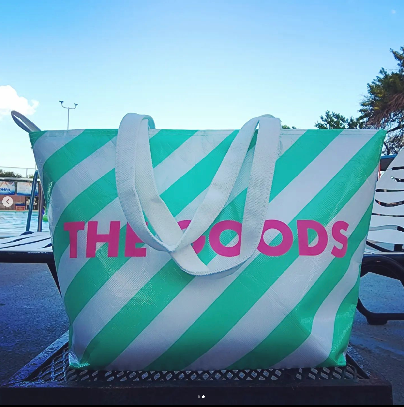 The Goods Cooler Insulated Tote Bag in Green and White Stripes | Soft