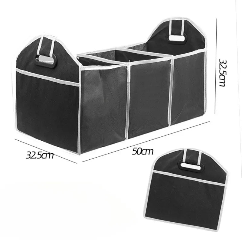 Car Foldable Storage Box Breathable Durable Non Woven Storage Bag 3 Compartments Auto Trunk Organizer Car Accessories Interior