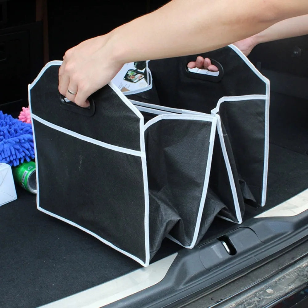 Car Foldable Storage Box Breathable Durable Non Woven Storage Bag 3 Compartments Auto Trunk Organizer Car Accessories Interior