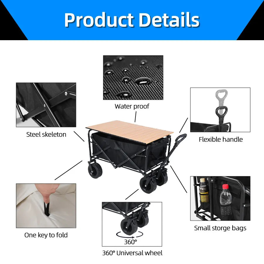 Collapsible Folding Utility Beach Cart Wagon Heavy Duty Large Capacity Fold Wagon Outdoor Trolley Portable Garden Camping Cart