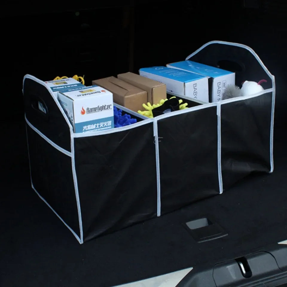 Car Foldable Storage Box Breathable Durable Non Woven Storage Bag 3 Compartments Auto Trunk Organizer Car Accessories Interior