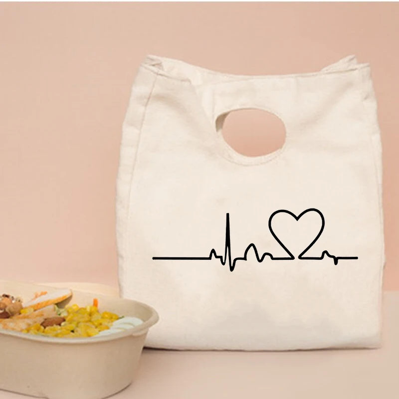 Lifeline Print Fresh Cooler Bags Canvas Portable Thermal Lunch Bags for Women Convenient Lunch Box Tote Dinner Food Bento Pouch