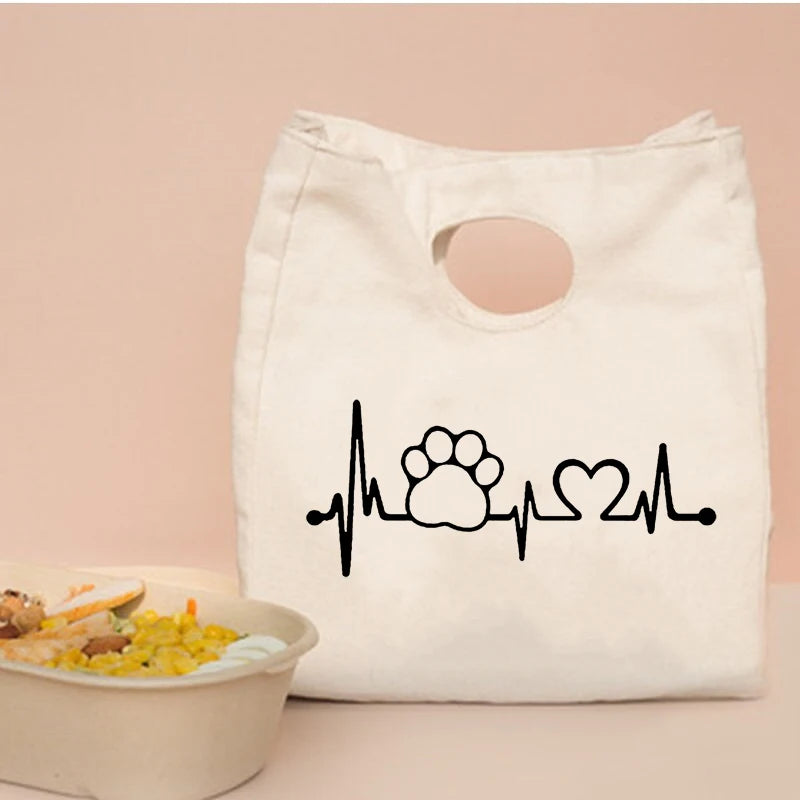 Lifeline Print Fresh Cooler Bags Canvas Portable Thermal Lunch Bags for Women Convenient Lunch Box Tote Dinner Food Bento Pouch