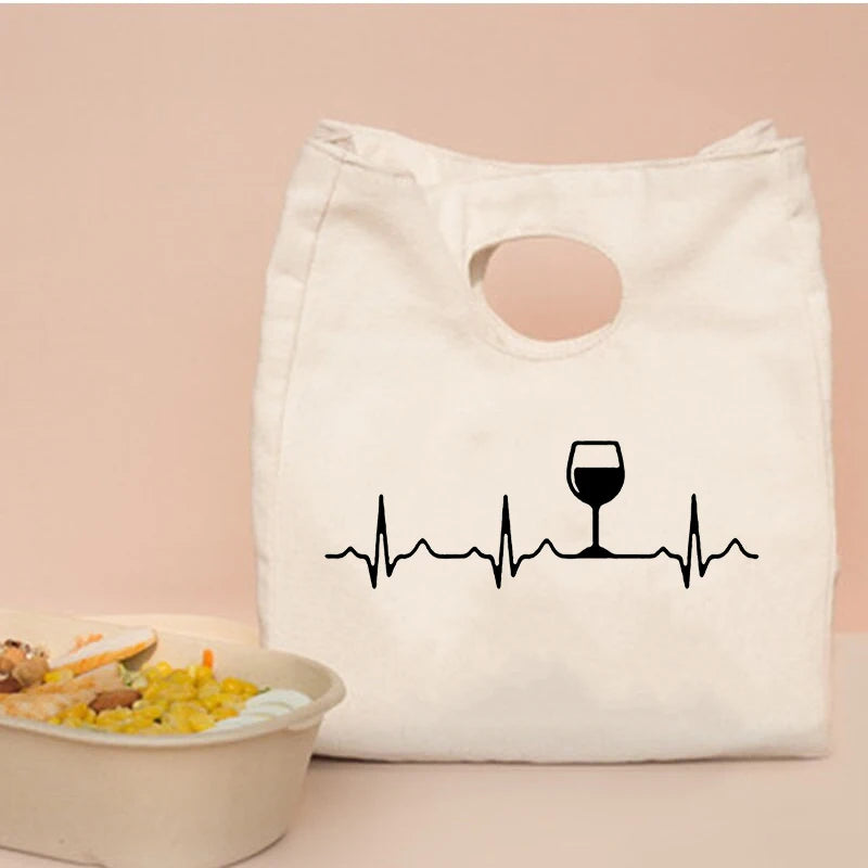 Lifeline Print Fresh Cooler Bags Canvas Portable Thermal Lunch Bags for Women Convenient Lunch Box Tote Dinner Food Bento Pouch